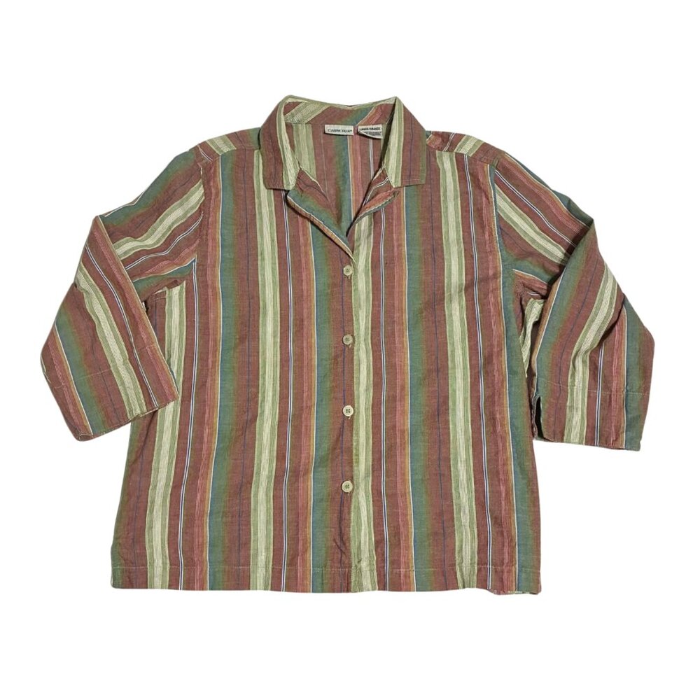 Cabin Creek Vintage inspired Boho Striped Resort Shirt LARGE